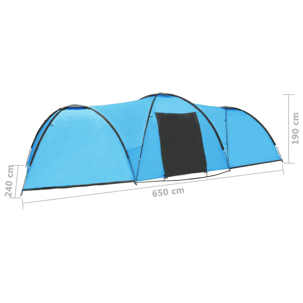 Tente igloo de camping 650x240x190 cm 8 personnes Bleu