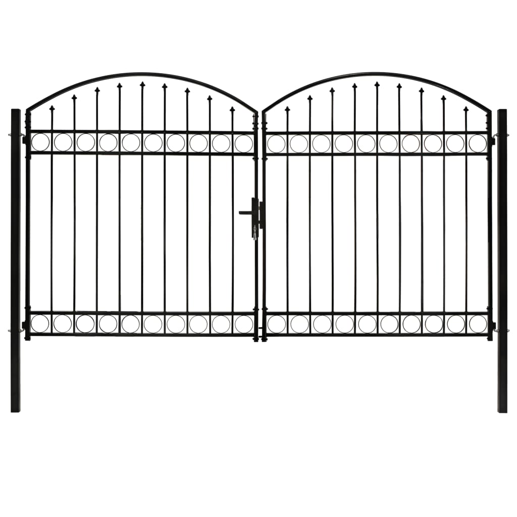 Portillon double porte avec dessus arqué Acier 300x200 cm Noir