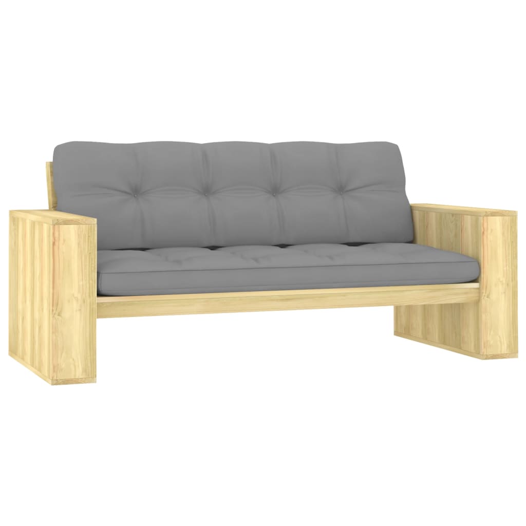 Banc de jardin avec coussins gris 179 cm Pin imprégné