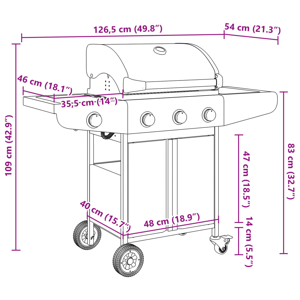 Barbecue gril à gaz avec 4 brûleurs argenté acier inoxydable