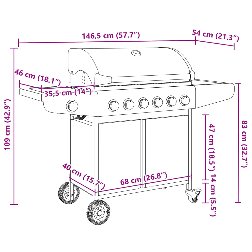 Barbecue à gaz avec 7 brûleurs argent acier inoxydable