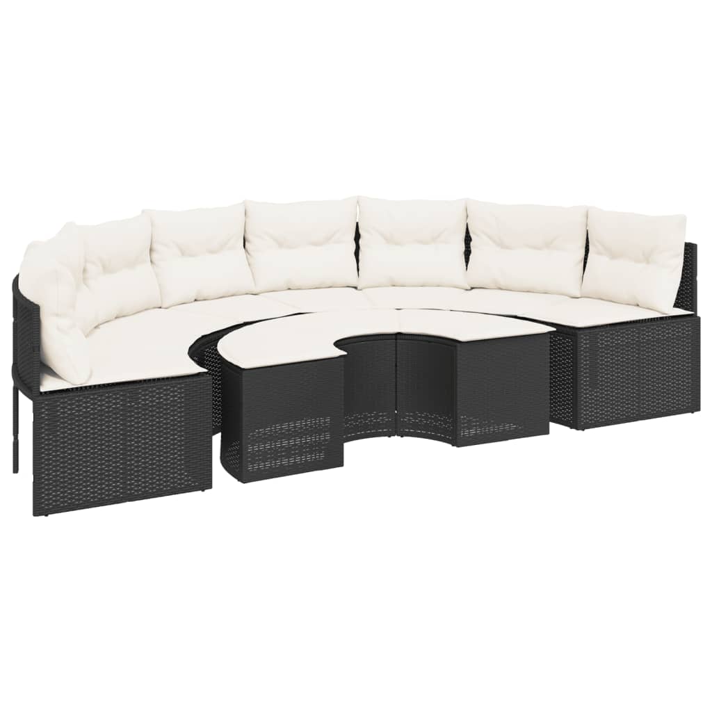 Salon de jardin 2 pcs demi-rond noir résine tressée