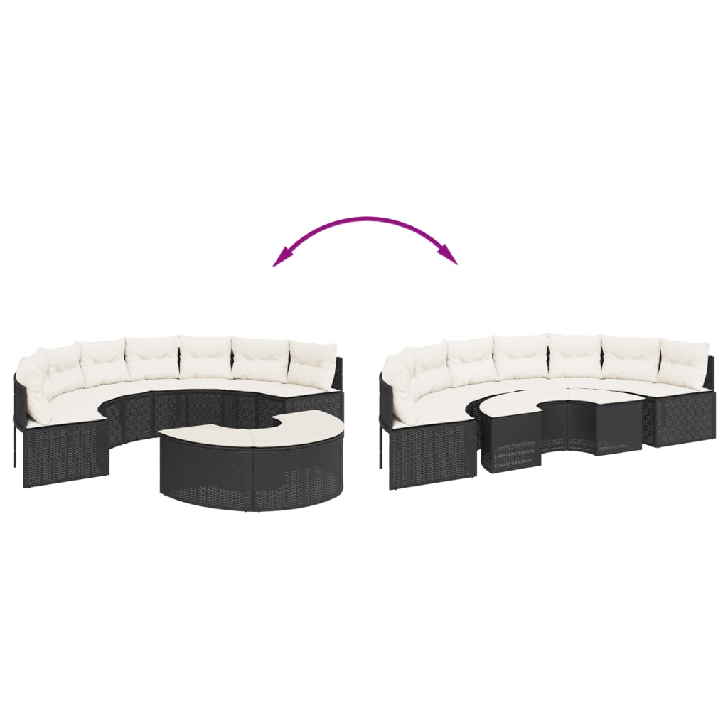 Salon de jardin 2 pcs demi-rond noir résine tressée