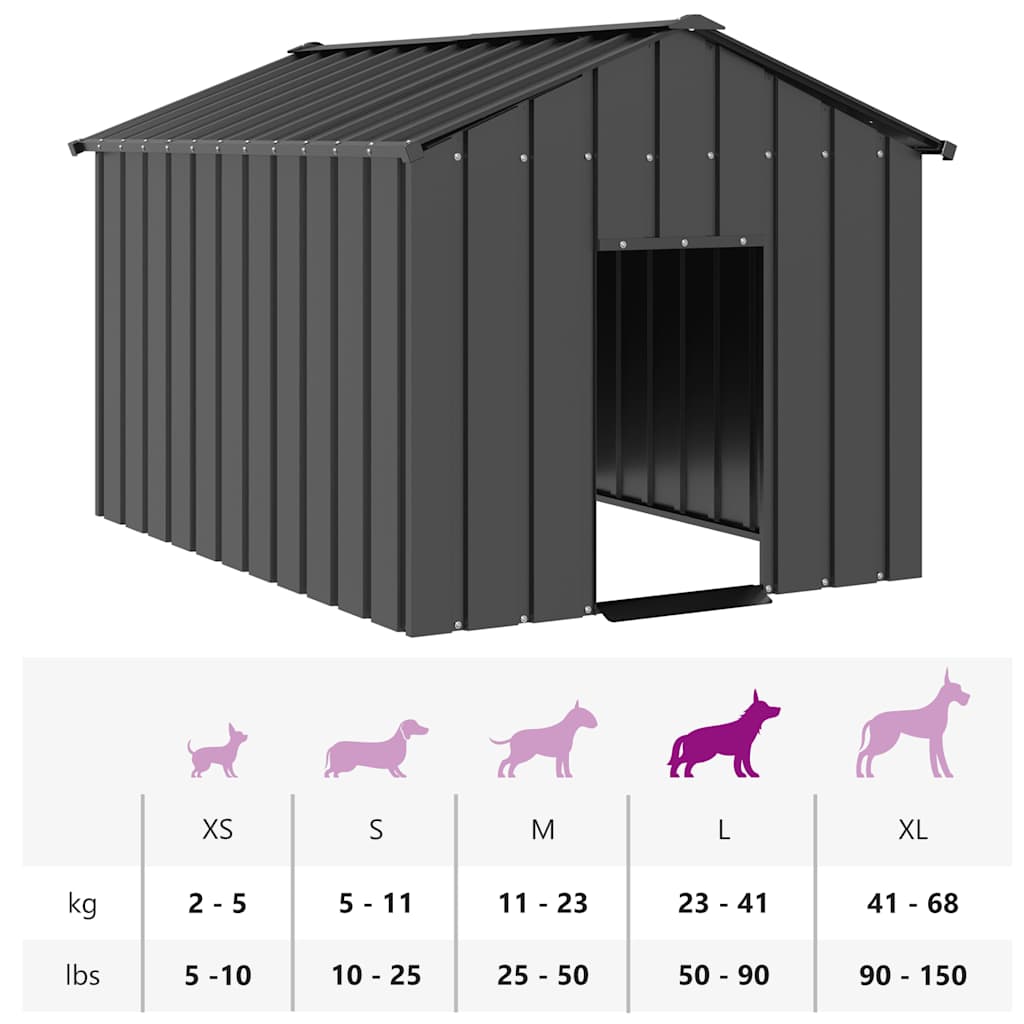 Niche pour chien avec toit noir 113x153x101 cm acier galvanisé