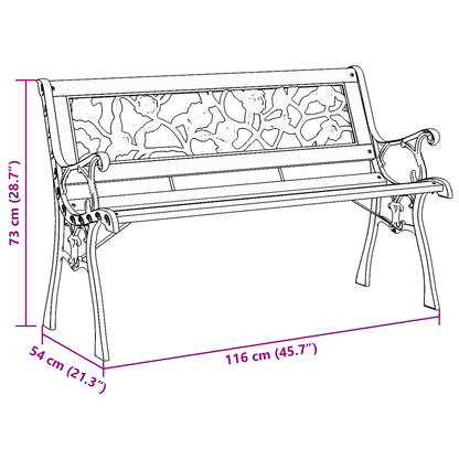 Banc de jardin vidaXL avec dossier à motif de roses 116 cm en bois