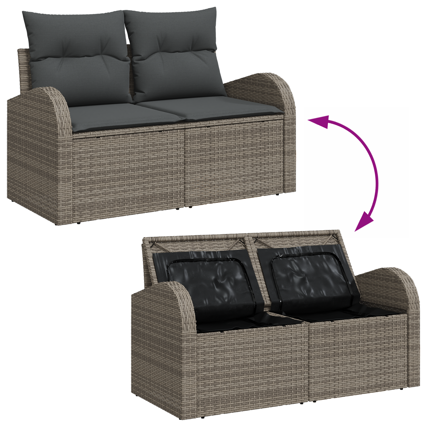 Canapé de jardin 6 pièces avec coussins gris en rotin synthétique