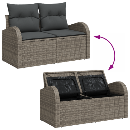 Canapé de jardin 6 pièces avec coussins gris en rotin synthétique