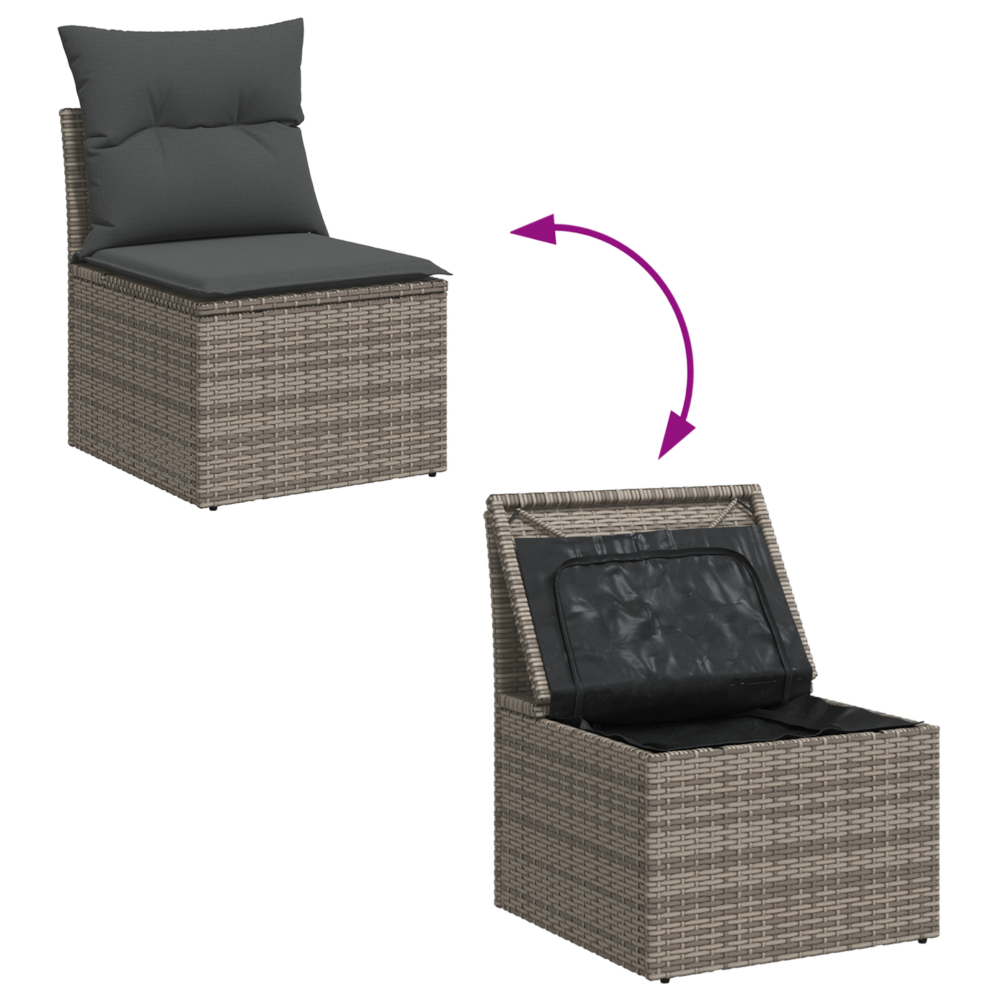 Canapé de jardin 6 pièces avec coussins gris en rotin synthétique