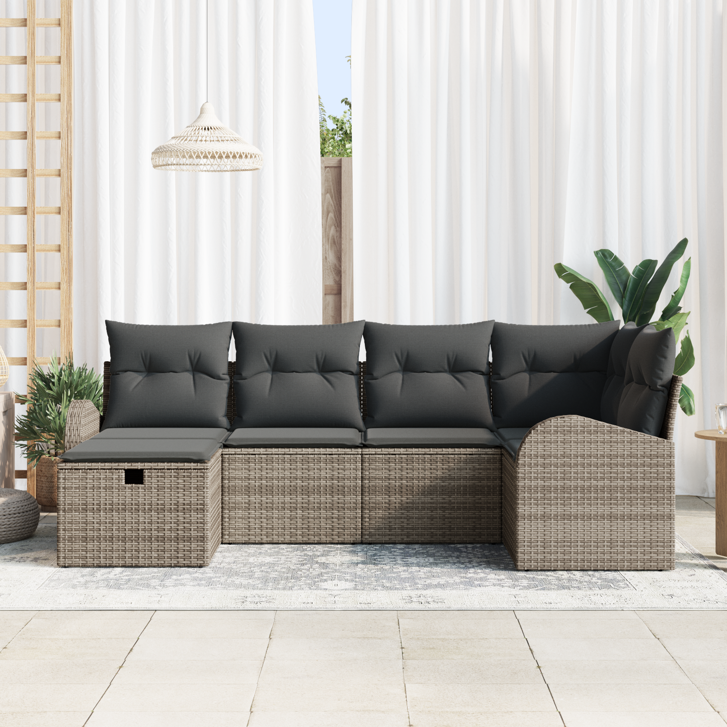 Canapé de jardin 6 pièces avec coussins gris en rotin synthétique