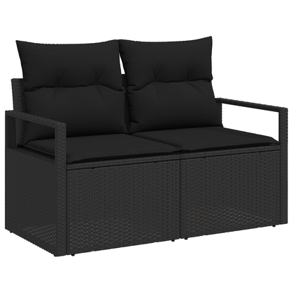 Canapé de jardin 6 pièces avec coussins en Rotin Poly Noir