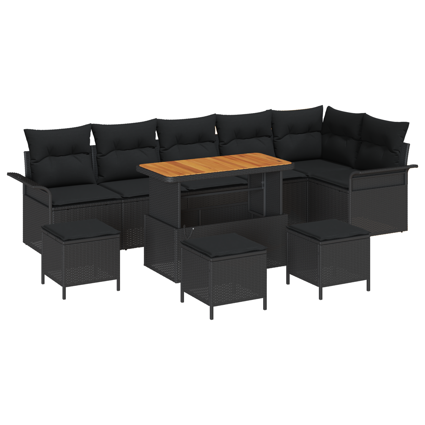 Canapé de Jardin 10 Pièces Avec Coussins Noir Poly Rattan Acacia