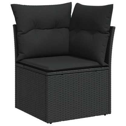 Canapé de Jardin 10 Pièces Avec Coussins Noir Poly Rattan Acacia