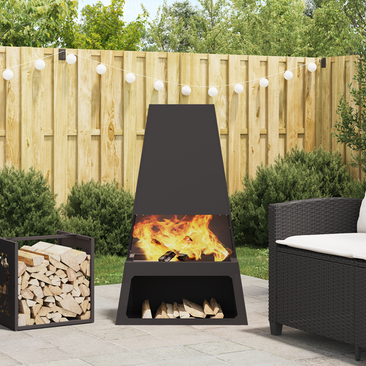 Braise de vieXL avec rangement pour bûches Noir 60x35x100 cm Acier